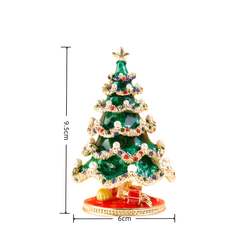 Alloy Christmas Tree Trinket Box, Hand-Painted Enamel Ring Storage Figurine